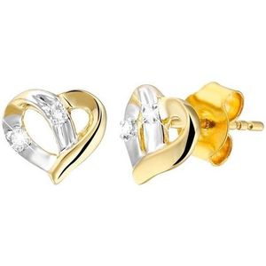 Lucardi Dames Oorbellen hart met 4 diamanten - Oorbellen - Cadeau - 14 Karaat Goud - Geelgoud