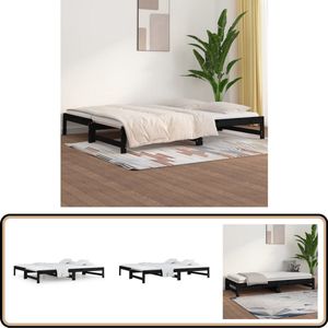 Uitschuifbare slaapbank massief grenenhout zwart Slaapbank - Uitschuifbaar Bed - Grenenhouten Bed - Black Bed - Zitzitting