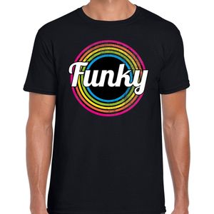 Funky verkleed t-shirt zwart voor heren - discoverkleed / party shirt - Cadeau voor een disco liefhebber L