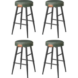 Rootz 4-delige set barstoelen - keukenkrukken - stoelen op toonbankhoogte - stalen frame - 58D schuim - PU-leer - multiplex - bosgroen - 49,5 cm x 49,5 cm x 63 cm