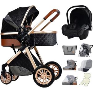 Luxe Multifunctionele 3-in-1 Combi Kinderwagen – Kwalitatieve Buggy – Opklapbare Wandelwagen – Zwart – Incl. Autostoel