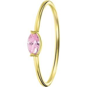 Lucardi Dames Ring markies licht roze - Ring - Cadeau - Moederdag - 14 Karaat Goud - Geelgoud