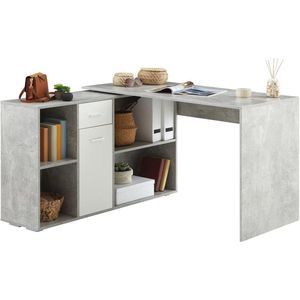 Hoekbureau met kastelement - Moderne bureautafel voor thuiskantoor in betonpatroon