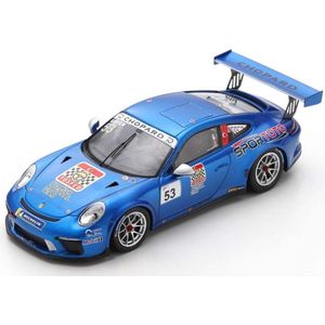 De 1:43 Diecast Modelcar van de Porsche 991 991 GT3 #53 Kampioen van de Porsche Carrera Cup Frankrijk van 2018. De bestuurder was A. Guven. Dit model is begrensd door 300 stuks. De fabrikant van het schaalmodel is Spark. Dit mod