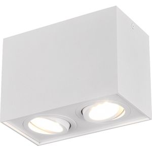 LED Plafondspot - Torna Bisqy - GU10 Fitting - 2-lichts - Rechthoek - Mat Wit - Aluminium