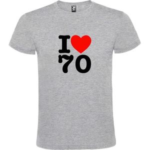 Grijs T shirt met  I love (hartje) the 70's (seventies)  print Zwart en Rood size XS