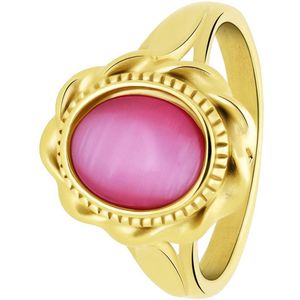 Lucardi Dames vintage ring met bloem roze – Maat 63 – 20mm - Ring - Cadeau - Moederdag - Staal goldplated - Goudkleurig