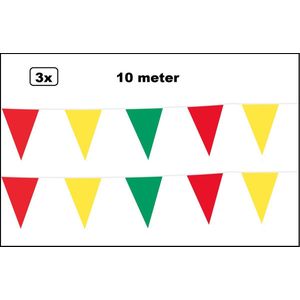3x Vlaggenlijn rood/geel/groen 10 meter - vlaglijn festival feest party verjaardag thema feest kleur