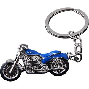 Sleutelhanger - Zilveren Motor - Blauw - Leuke Accessoire - Motorliefhebber