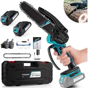 Mini Kettingzaag – Draagbare Kettingzaag Accu – Kettingzaag Electrisch - Handzaag – Houtzaag - Complete Set Inclusief Gereedschapskoffer, Reserveketting, Handschoenen + Kettingzaag Olie