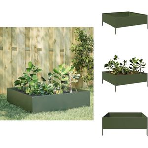 vidaXL Verhoogde Plantenbak - Verhoogde Plantenbakken - Plantenbak - Plantenbak Buiten - Plantenbak verhoogd 100x100x25 cm staal olijfgroen