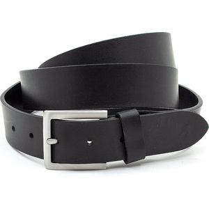 Thimbly Belts Zwarte unisex riem extra lang - dames riem - 3.5 cm breed - Zwart - Echt Leer - Taille: 120cm - Totale lengte riem: 135cm