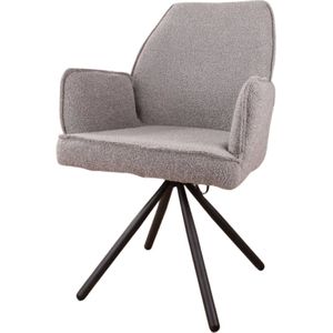 DS4U® Lucio Armstoel Bouclé Grijs - Stijlvolle en Comfortabele Eetkamerstoel - Sierlijk Ruitpatroon - Stevige Zwarte Poten - Geschikt voor Industrieel, Modern, Landelijk of Vintage Interieur