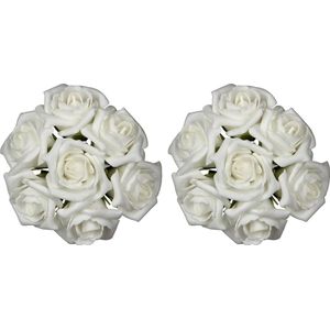 Ideas4seasons Decoratie roosjes foam - 2x - bosje van 7 - creme wit - Dia 3 cm - hobby/DIY bloemetjes