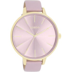 Goudkleurige OOZOO horloge met lila leren band - C11348