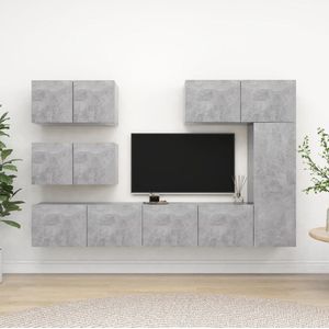 The Living Store TV-meubelset Hangend - Betongrijs - Spaanplaat - 80x30x30cm / 30.5x30x90cm / 60x30x30cm - Montage vereist - 6-delige