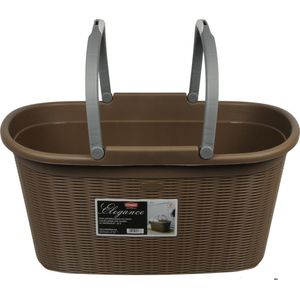 Kunststof mand chocolade bruin met grijze handvatten 35 liter - Badkamer wasmand/opslag manden - 30 x 38 x 58 cm