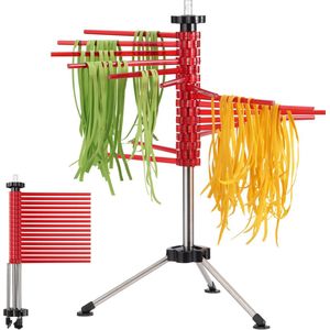 Navaris pasta droogrek - Inklapbaar pastarek - Droogrek voor zelfgemaakte spaghetti en noedels - Pastadroger met 16 armen - Capaciteit tot 2 kg - Rood