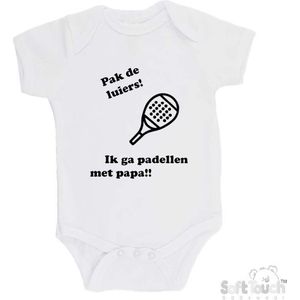 100% katoenen Romper ""Pak de luiers! Ik ga padellen met papa!!"" Padel Unisex Katoen Wit/zwart 56/62