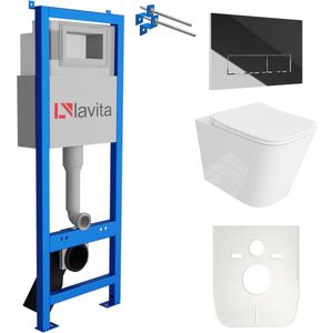 LAVITA® Inbouwreservoir Complete Toiletset LAV 101 - Inbouw WC Hangtoilet Wandcloset MAIO Wit Hoogglans - Bedieningsplaat 200.3.2 Chroom - Voorwandelement voor toilet 40cm - Installatiesysteem