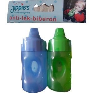 set van 2 stuks Jippie's Anti lek Drink bekers blauw groen - easy to hold -vanaf 6 maanden