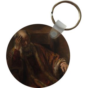 Sleutelhanger - Oude man in een leuningstoel - Schilderij van Rembrandt van Rijn - Plastic - Rond - Uitdeelcadeautjes