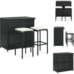 vidaXL Barset - Stalen frame - Weerbestendig - Lichtgewicht - Comfortabel - Opbergruimte - Zwart - Cr�èmewit kussen - PE-rattan - Polyester kussenhoes - Montage vereist - Incl - tafel - barkruk en zitkussen - vidaXL - Set tafel en stoelen