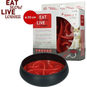 Eat Slow Live Longer Tumble Feeder – Voerbak – Anti-schrok bak voor honden – Slow feeder met beweging – De Trager eten voor je huisdier - Rood - ø 20 cm