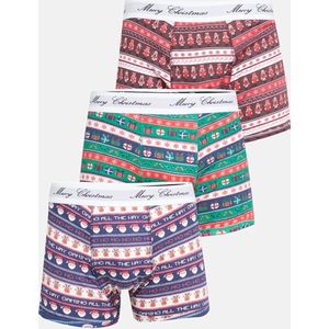 Brave Soul Kerst Cadeau Set 3P Heren Boxershorts (Maat M) X-Mas Stripe Print - Blauw/Groen/Rood