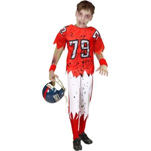 Widmann - Rugby & American Football Kostuum - End Zone Zombie American Football Speler Kind Kostuum - Rood, Wit / Beige - Maat 140 - Halloween - Verkleedkleding