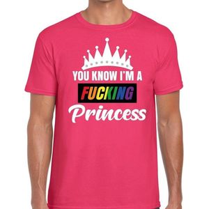 Roze You know i am a fucking Princess t-shirt heren - gay pride M