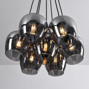 7-lichts zwarte hanglamp met rookglas - Ventura