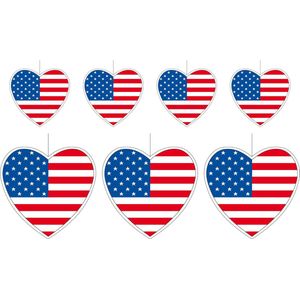 7-delige hou van Arerika/USA versiering set hartjes van 14 cm en 28 cm - Landen vlaggen feestartikelen