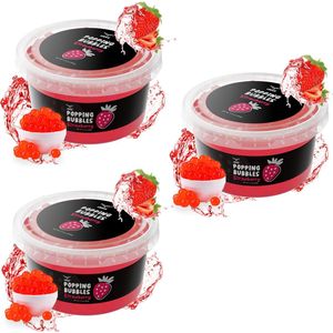 Locca Aardbei Popping Boba - 3 Pack - Luxe Bubble Tea Parels - Vegan - Authentieke Aziatische Smaak - Boba Tea - 3 x 490g