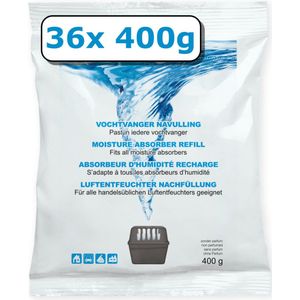 Vochtvanger navulling - 36 stuks - 400 gram - neutraal - universeel - voor vochtopnemers vanaf 400 gram