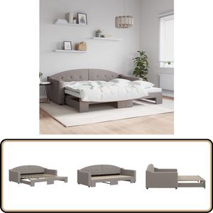 vidaXL Taupe Slaapbank met Onderschuifbed 90x200 Slaapbank - Sofa Bed - 2-in-1 Bank - Taupesofa - Lounge Meubilair
