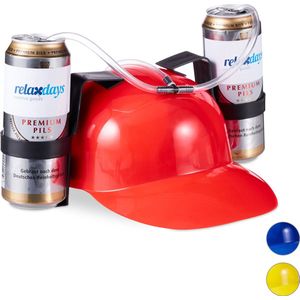 Relaxdays drinkhelm voor 2 blikjes - helm - bierhelm - helm met slang - zuiphelm - voetbal - rood