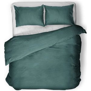 Luxe egyptisch percale katoen uni dekbedovertrek donker groen - tweepersoons (200x200/220) - premium kwaliteit - prachtige uitstraling