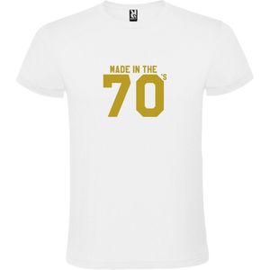 Wit T shirt met print van "" Made in the 70's / gemaakt in de jaren 70 "" print Goud size XXL