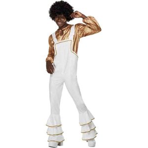 Smiffy's - Hippie Kostuum - 70s Glamour Disco Goud Wit - Man - Wit / Beige, Goud - Medium - Carnavalskleding - Verkleedkleding