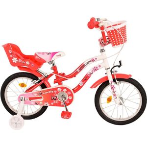 Volare Lovely Kinderfiets - Meisjes - 16 inch - Rood Wit - Twee Handremmen