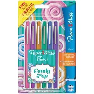 Fineliner papermate flair candy pop m assorti | Blister a 6 stuk