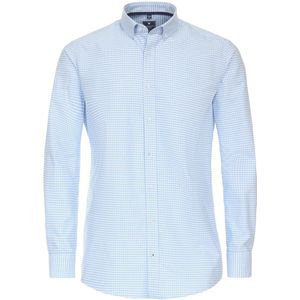 Redmond comfort fit overhemd - popeline - lichtblauw met wit geruit - Strijkvriendelijk - Boordmaat: 47 - 48