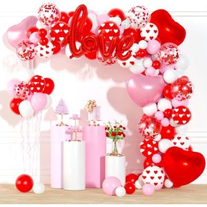 125 Stuks ballonnen decoratie set- Valentijn versiering - Ballonnenboog - Confetti, hart, love, rood, roze, wit - Cadeautje - Valentijn - Moederdag - Huwelijk - Verloving - Verjaardag