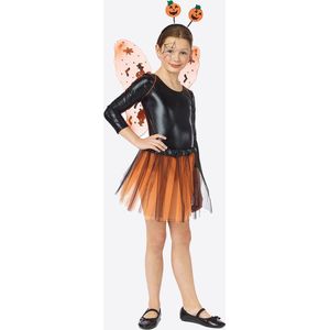 Oranje Halloweenset voor meisjes - rokje + vleugels + diadeem - one size