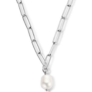 Collier Paperclip Ronde Buis En Parel 44cm
