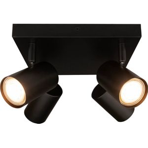 Ledvion - LED Plafondspot Dimbaar, GU10 fitting, 4-lichts, Zwart, Vierkant, Kantelbaar