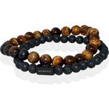 Memphis DUO Natuursteen Armbanden set ""Krakatau""-19cm
