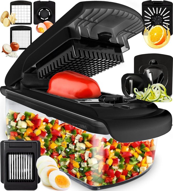 Stosh Mandoline - Groentesnijder - Uiensnijder - Spiraalsnijder - 7 Delig - Zwart - BPA vrij
