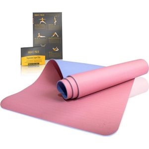 Yogamat 'Super Grip' - extra antislip en gripvast | zweetbestendige gymnastiekmat + praktische draagriem voor yoga, pilates en fitness - voor beginners en ervaren yogi's (roze en blauw)